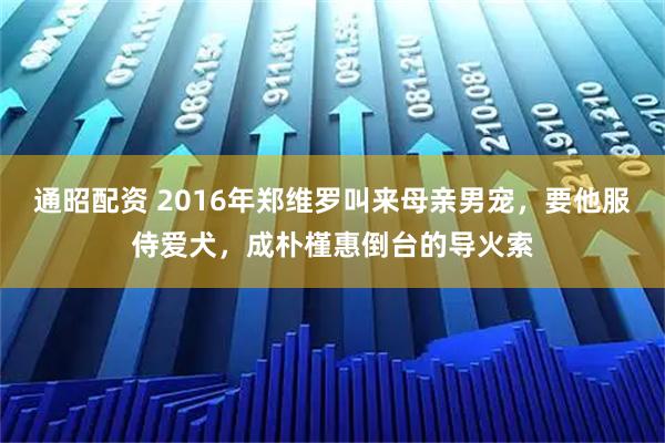 通昭配资 2016年郑维罗叫来母亲男宠，要他服侍爱犬，成朴槿惠倒台的导火索